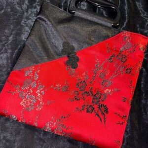 Elegant Vintage Red and Black Cherry Blossom Handbag